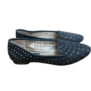 Y2K Steven by Steve Madden Karry Slip-on Rhinestone Loafers Flats Leather Sz 6.5